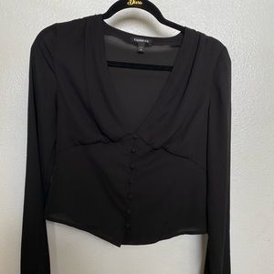 Medium, sheer, long sleeve, button down, mini top